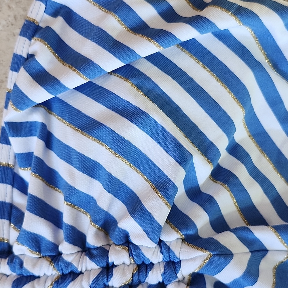 NWT Juicy Couture One Piece Blue & White Gold Tone Chain Halter Neck Swimsuit - Picture 7 of 16